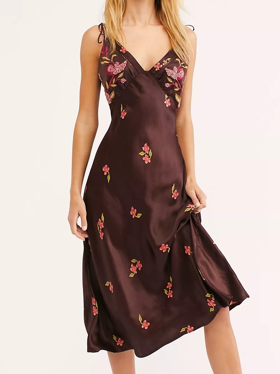 Free People Dresses & Skirts - Free People Daisy Midi Slip Dress in Chocolate Nibs Combo - Size M
